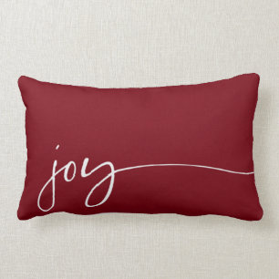 Joy Deep Red Elegant Script Typography Christmas Lumbar Pillow