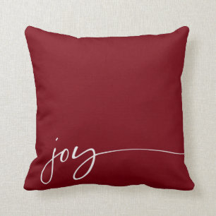 Joy Deep Red Elegant Script Typography Christmas Throw Pillow
