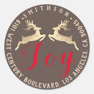 Joy Deer Holiday Adress Return RSVP Rose Gold  Classic Round Sticker