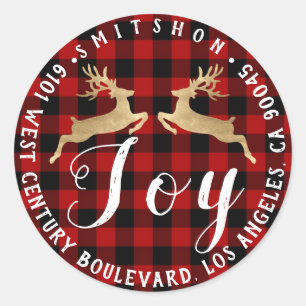 Joy Deer Holiday Return Address Buffalo FleeceGold Classic Round Sticker
