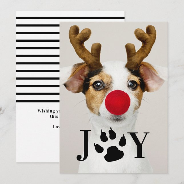 Joy Dog Paw Print Christmas Photo Card (Front/Back)