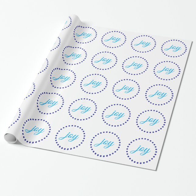 Joy Dots Blue Design Holiday Wrapping Paper (Unrolled)