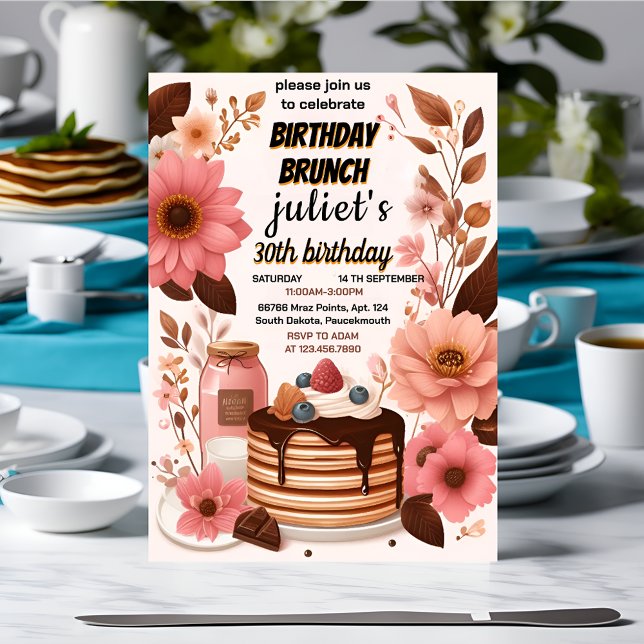 joy Doughnut pancake adult pink Brunch 30th Birthd Invitation (Creator Uploaded)
