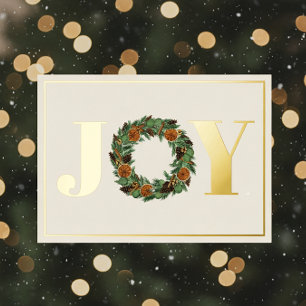 Joy Dried Orange Pine Wreath Non Photo Gold Foil Holiday Card