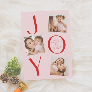 Joy   Editable Colours Modern 4 Photo Christmas Holiday Card