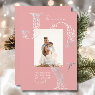 Joy Elegant Christmas Floral Typography Photo  Holiday Card