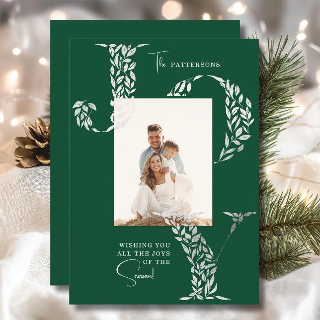 Joy Elegant Christmas Floral Typography Photo  Holiday Card (Creator Uploaded)