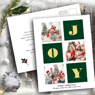 JOY Elegant Gold Snowflakes Modern Script Photo Postcard