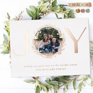 "Joy" Elegant Photo Personalized Real Foil Holiday Card