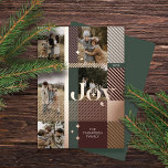 Joy Elegant Plaid 5 Family Photo Plaid Collage Foil Holiday Card<br><div class="desc">Spread the joy this holiday season with our elegant foil and plaid 5 photo collage holiday card. The design features "Joy" in bold elegant foil letters. The photo is placed within the plaid pattern design with the letter overlay. Personalize with family signature and year. Design by Moodthogy Papery.</div>