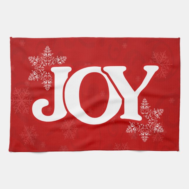 JOY Elegant Red Snowflake Pattern Christmas Kitchen Towel (Horizontal)