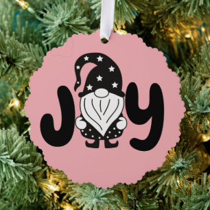 Joy   Elegant Stylish Script Gnome Christmas Ornament Card