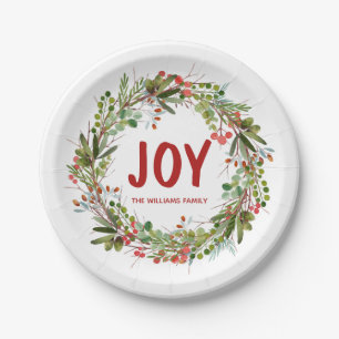 Joy-Elegant Wreath Personalized  Paper Plate