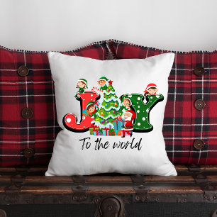 Joy Elves  Christmas Tree Customizable  Throw Pillow