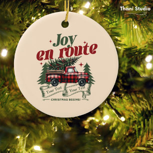 Joy en route Christmas Begins Truck & X-Mas Tree Ceramic Ornament