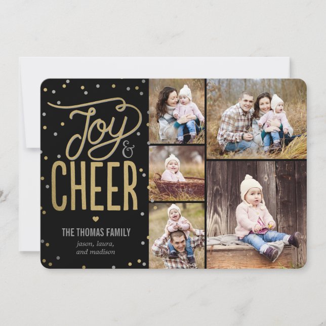 Joy et Cheer Holiday Carte photo - Noir (Devant)