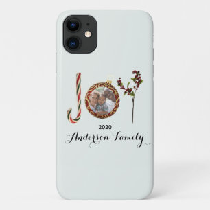 Joy family name and photo in Christmas ornament iPhone 11 Case