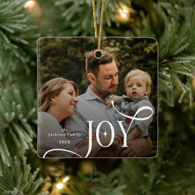 Joy Family Photo Christmas  Ceramic Ornament (Tree)