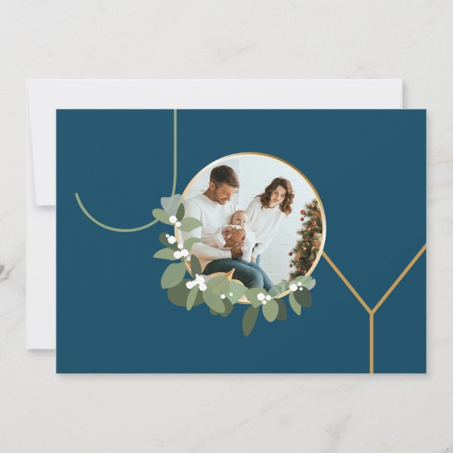 Joy Family Photo Modern Wreath Blue Holiday (Front)