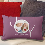 Joy Family Purple Photo Lumbar Pillow<br><div class="desc">This stylish Photo Pillow is decorated with the word JOY in white modern typography on a purple background.
Easily customizable with your photo and name.
Makes a great family keepsake.</div>
