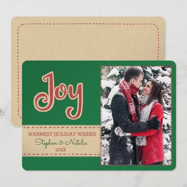 Joy | Faux Felt Embroidery 1 Photo Holiday (Front/Back)