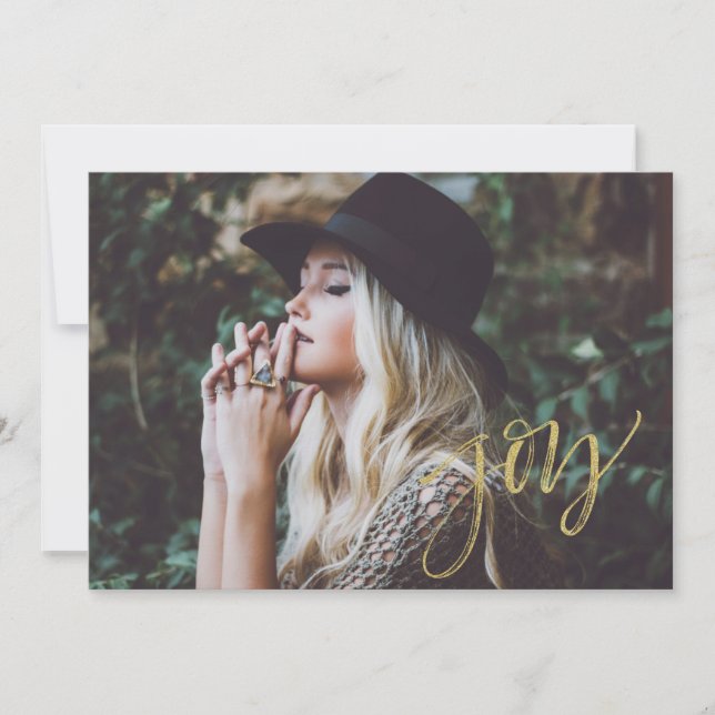 Joy Faux Gold Script Holiday Card (Front)