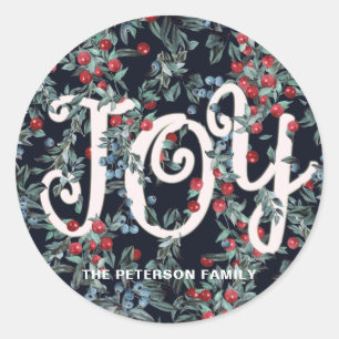 Joy festive berries classic round sticker