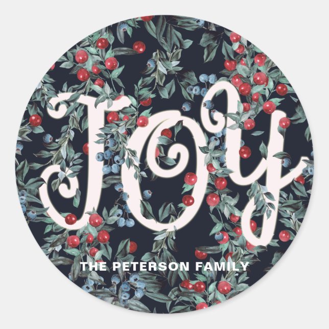 Joy festive berries  classic round sticker (Front)