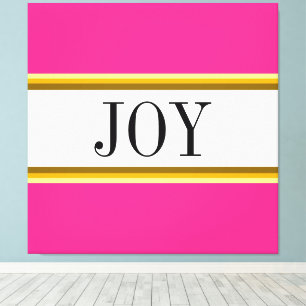 JOY Festive Bright Pink White Christmas Stripes Canvas Print