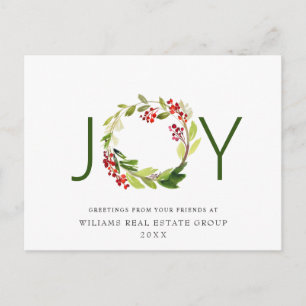 Joy Festive Holly Berry Christmas Greeting Holiday Postcard