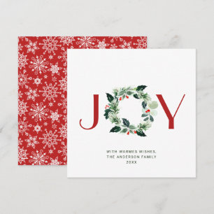 JOY Festive Holly Berry Wreath Christmas Greeting Holiday Card