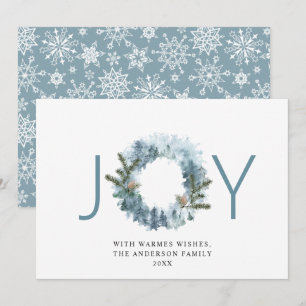 JOY Festive Holly Berry Wreath Christmas Greeting Holiday Card
