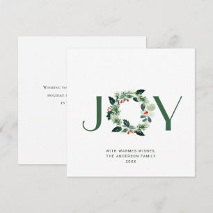 JOY Festive Holly Berry Wreath Christmas Greeting Holiday Card