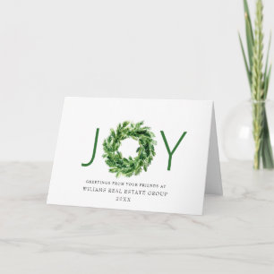 JOY Festive Holly Berry Wreath Christmas Greeting Holiday Card