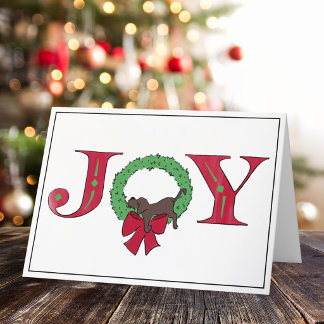Joy Festive Wreath Sleepy Puppy Classic Blank Holiday Card