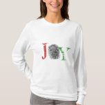 Joy Fingerprint T- shirt<br><div class="desc">Joy is the word in a nutshell. Say it all for the holidays boldly. You can use the fingerprint as an 'O' to change and upload your own letters to personalize and create your own text message or name. Have fun! If you would like the design moved from front to...</div>