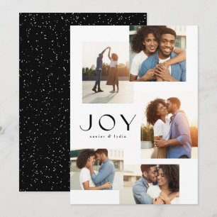Joy five photo collage black and white Christmas Holiday Card