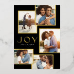 Joy five photo collage gold frames Christmas Foil Holiday Card<br><div class="desc">This five photo holiday card is a perfect way to spread joy this season. Great for families, couples and more, this collage Christmas card design allows you to show off highlights of the year, the best of a photo session or favourite vacation snaps. The variety of photo shapes framed in...</div>