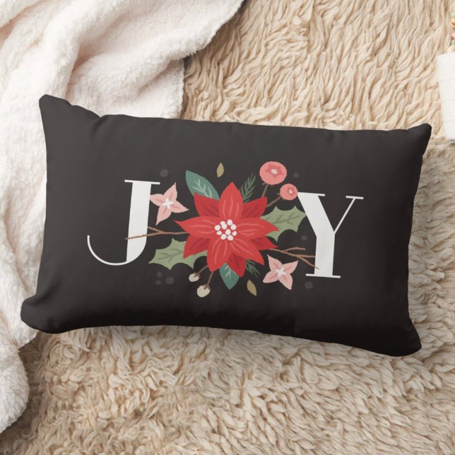 Joy Flourish Floral Holiday Lumbar Pillow - Black (Creator Uploaded)