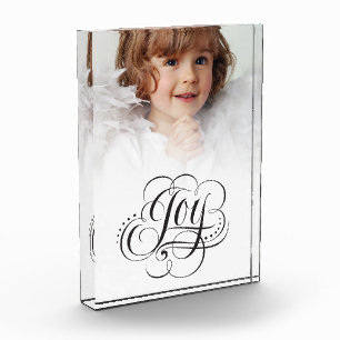 JOY Flourished Christmas Calligraphy Lettering Photo Block