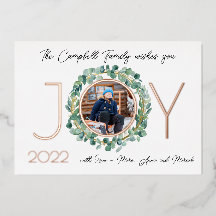 JOY Foil Holiday Card 2-sided w/ Watercolor Wreath