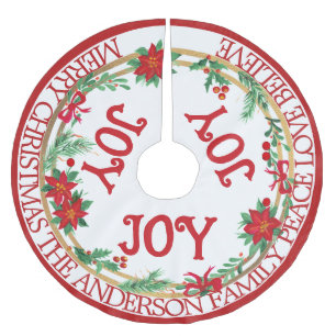 Joy Foliage Green Red Gold Festive Modern Elegant Brushed Polyester Tree Skirt