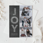 JOY Foliage Lettering Chalkboard Photo Collage Holiday Card<br><div class="desc">JOY Foliage Lettering Red Christmas Photo Collage Flat Card | Send Christmas greetings with this whimsical holiday photo card. It features JOY foliage decorative typography and festive pattern on faux chalkboard background. Personalize by adding names,  message and photos.</div>