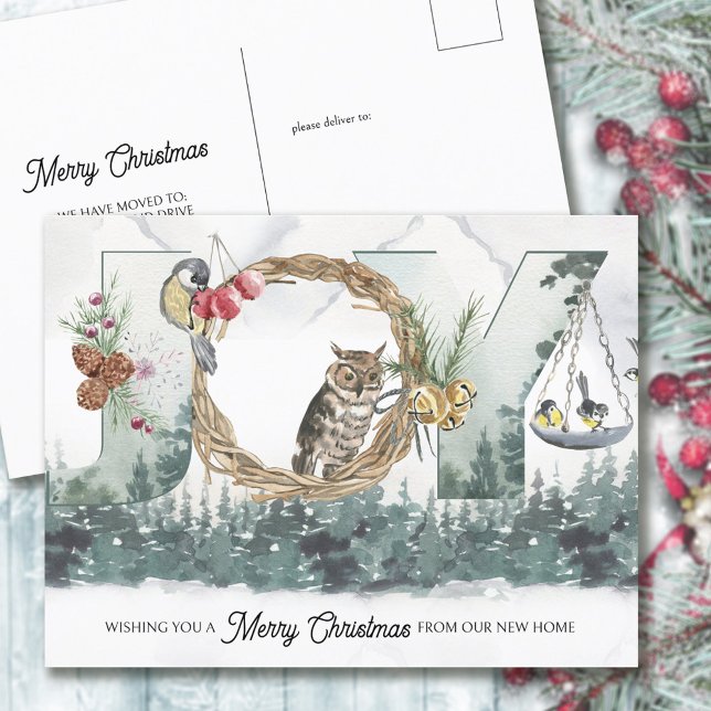 Joy from New Home Forest Nature Change of Address  Holiday Postcard (Creator Uploaded)