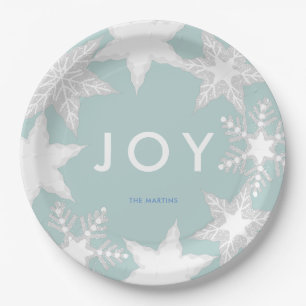 JOY Frosted Snowflakes Blue Paper Plate