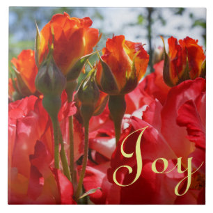Joy gifts Joyful Tile Art Red Roses Flower Holiday