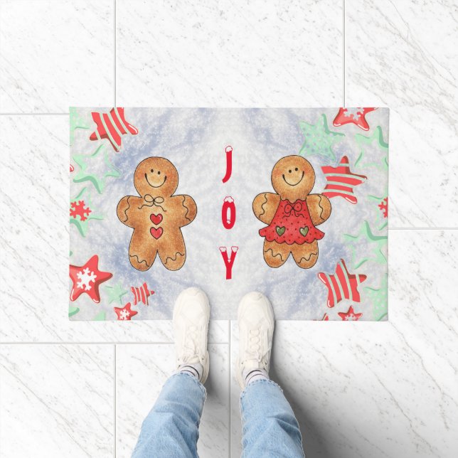 JOY Gingerbread White Xmas Door Mat Personalize (Indoor)