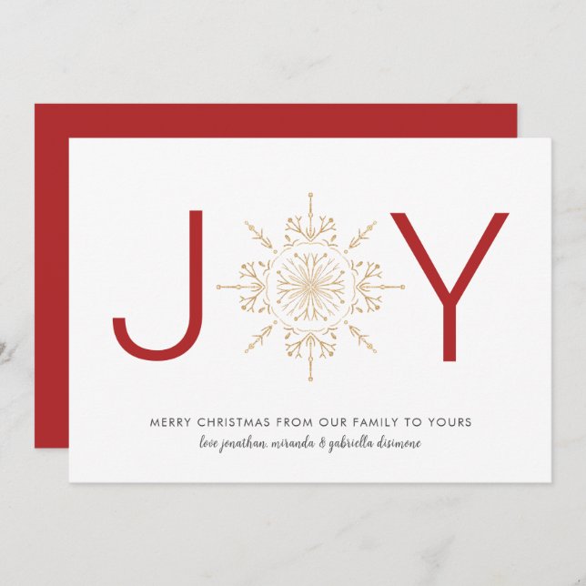 JOY Gold Snowflake Christmas  Holiday Card (Front/Back)