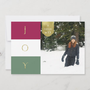 JOY Gold Sparkle Colour block Holiday Photo Card