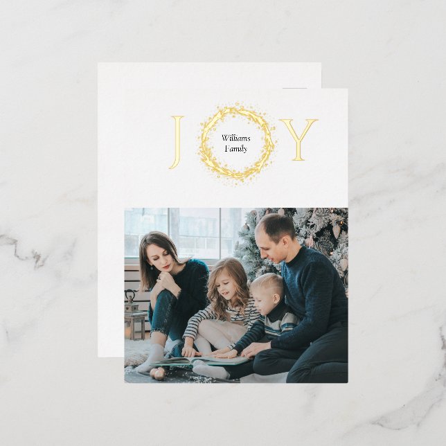 Joy Golden Wreath Christmas Foil Holiday Postcard (Front/Back)